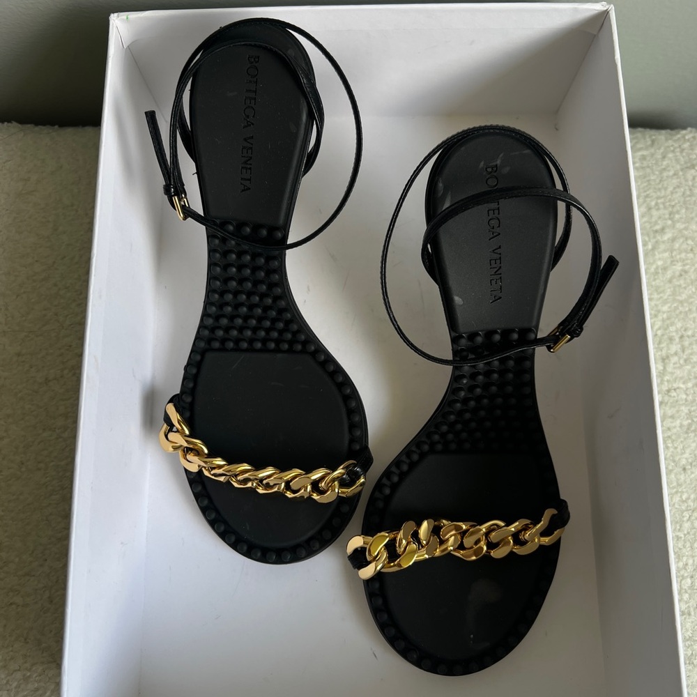SOLD‼️Bottega Veneta Black Sandals with Gold Accent